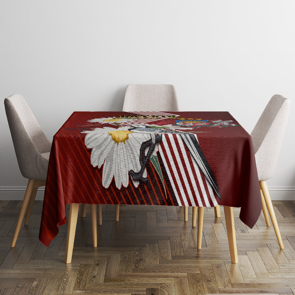 Latvia Independence Day Tablecloth Latvijas White Wagtail With Daisy Flowers - Wonder Print Shop