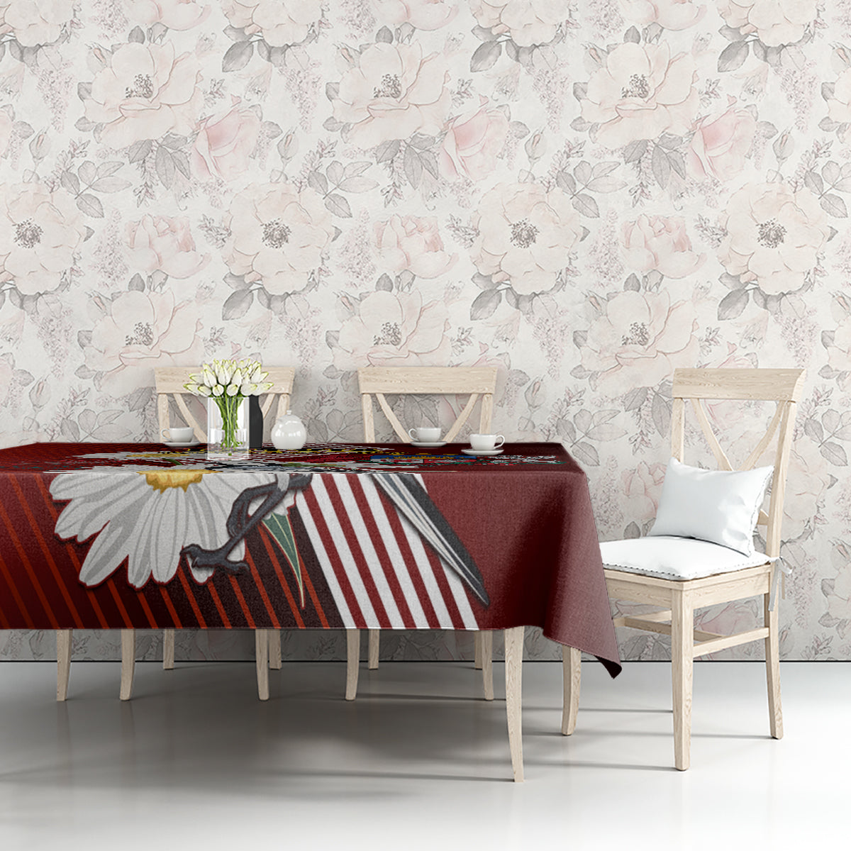 Latvia Independence Day Tablecloth Latvijas White Wagtail With Daisy Flowers - Wonder Print Shop