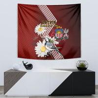 Latvia Independence Day Tapestry Latvijas White Wagtail With Daisy Flowers - Wonder Print Shop