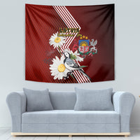 Latvia Independence Day Tapestry Latvijas White Wagtail With Daisy Flowers - Wonder Print Shop