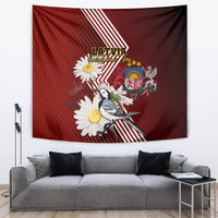 Latvia Independence Day Tapestry Latvijas White Wagtail With Daisy Flowers - Wonder Print Shop