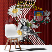 Latvia Independence Day Window Curtain Latvijas White Wagtail With Daisy Flowers - Wonder Print Shop