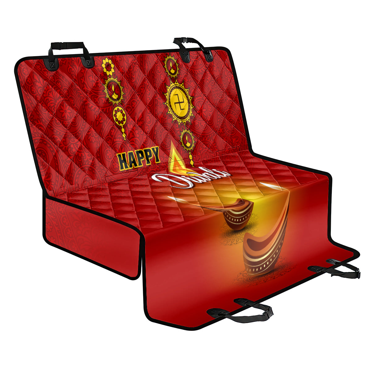 Diwali Festival Back Car Seat Cover Diya With Paisley Pattern - Wonder Print Shop