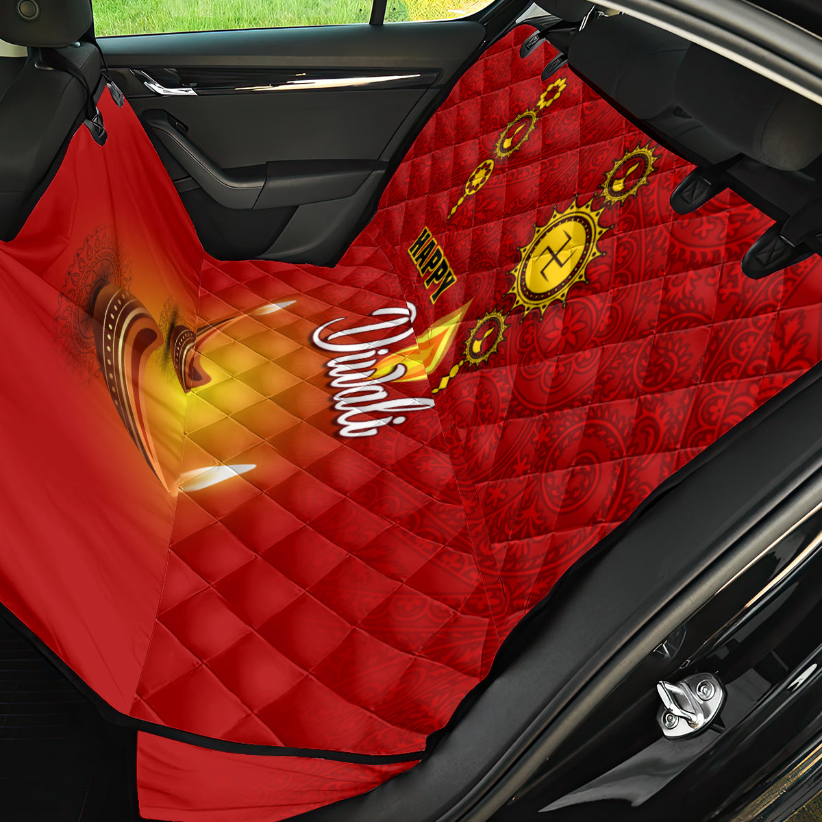 Diwali Festival Back Car Seat Cover Diya With Paisley Pattern - Wonder Print Shop