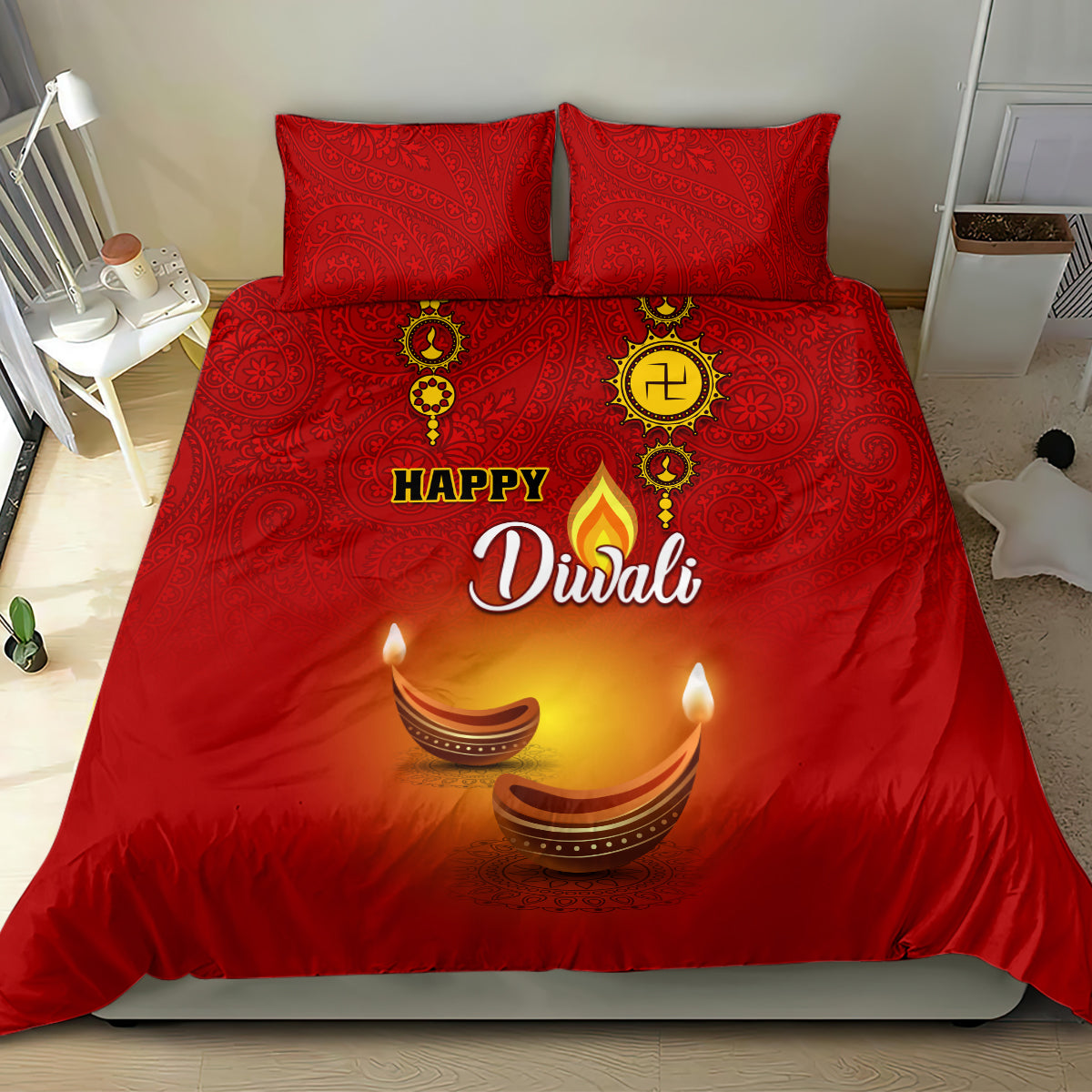 Diwali Festival Bedding Set Diya With Paisley Pattern - Wonder Print Shop
