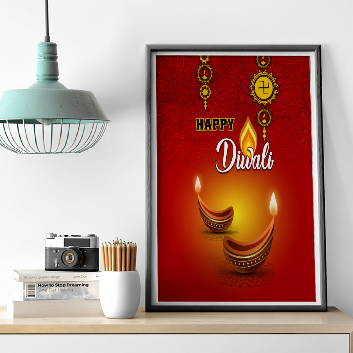 Diwali Festival Canvas Wall Art Diya With Paisley Pattern - Wonder Print Shop