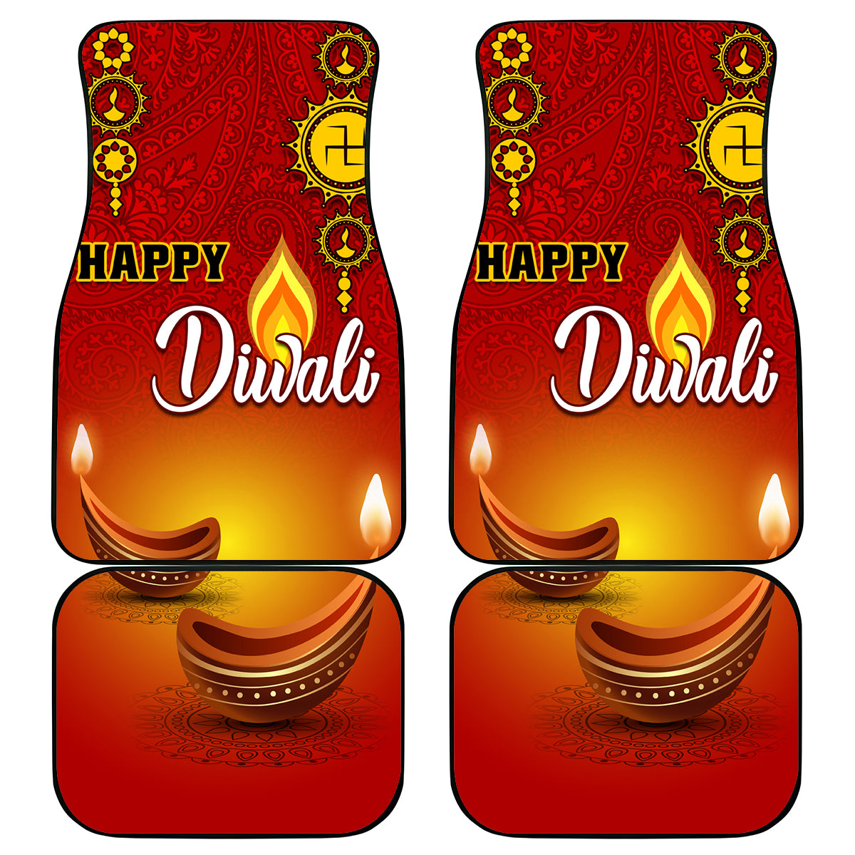 Diwali Festival Car Mats Diya With Paisley Pattern - Wonder Print Shop