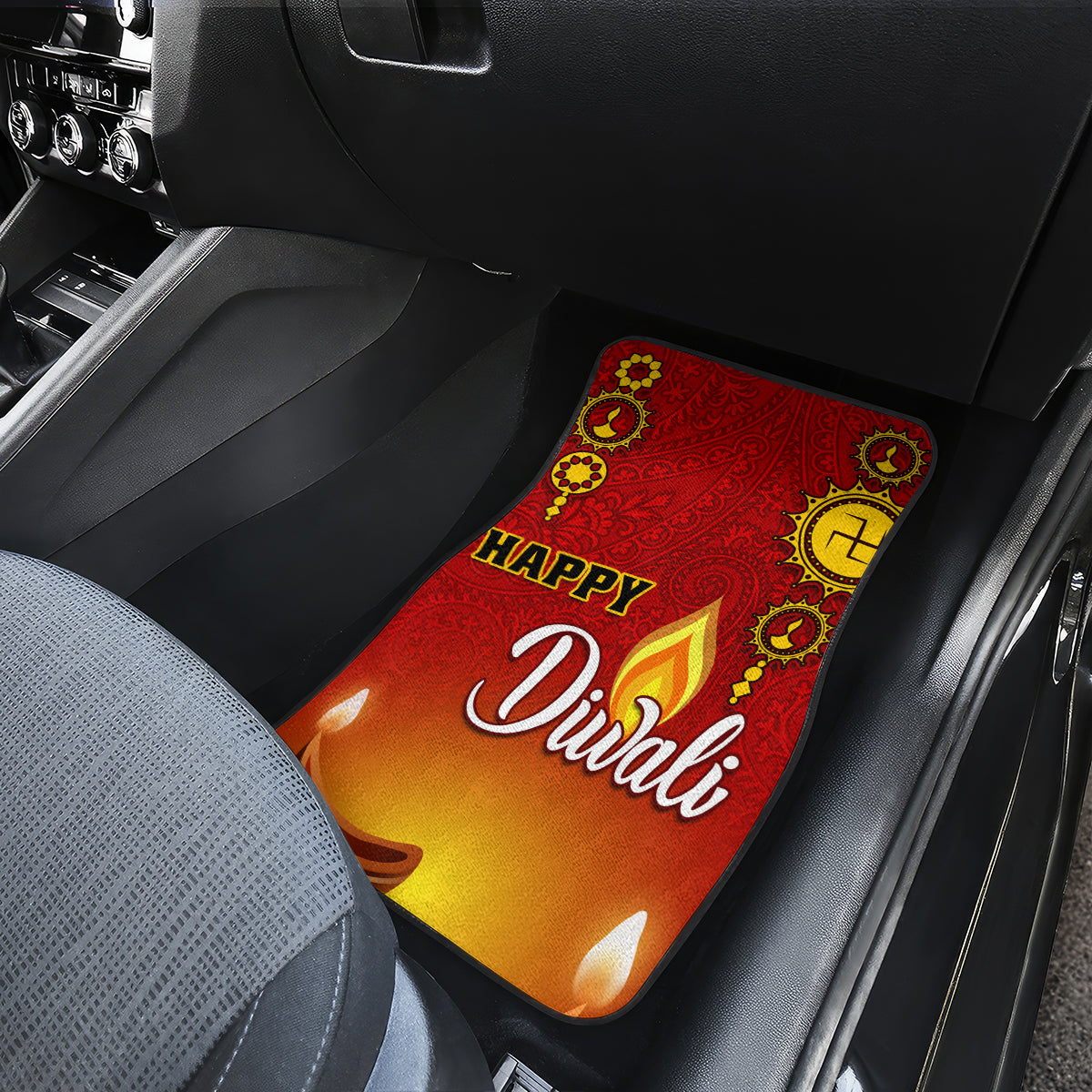 Diwali Festival Car Mats Diya With Paisley Pattern - Wonder Print Shop