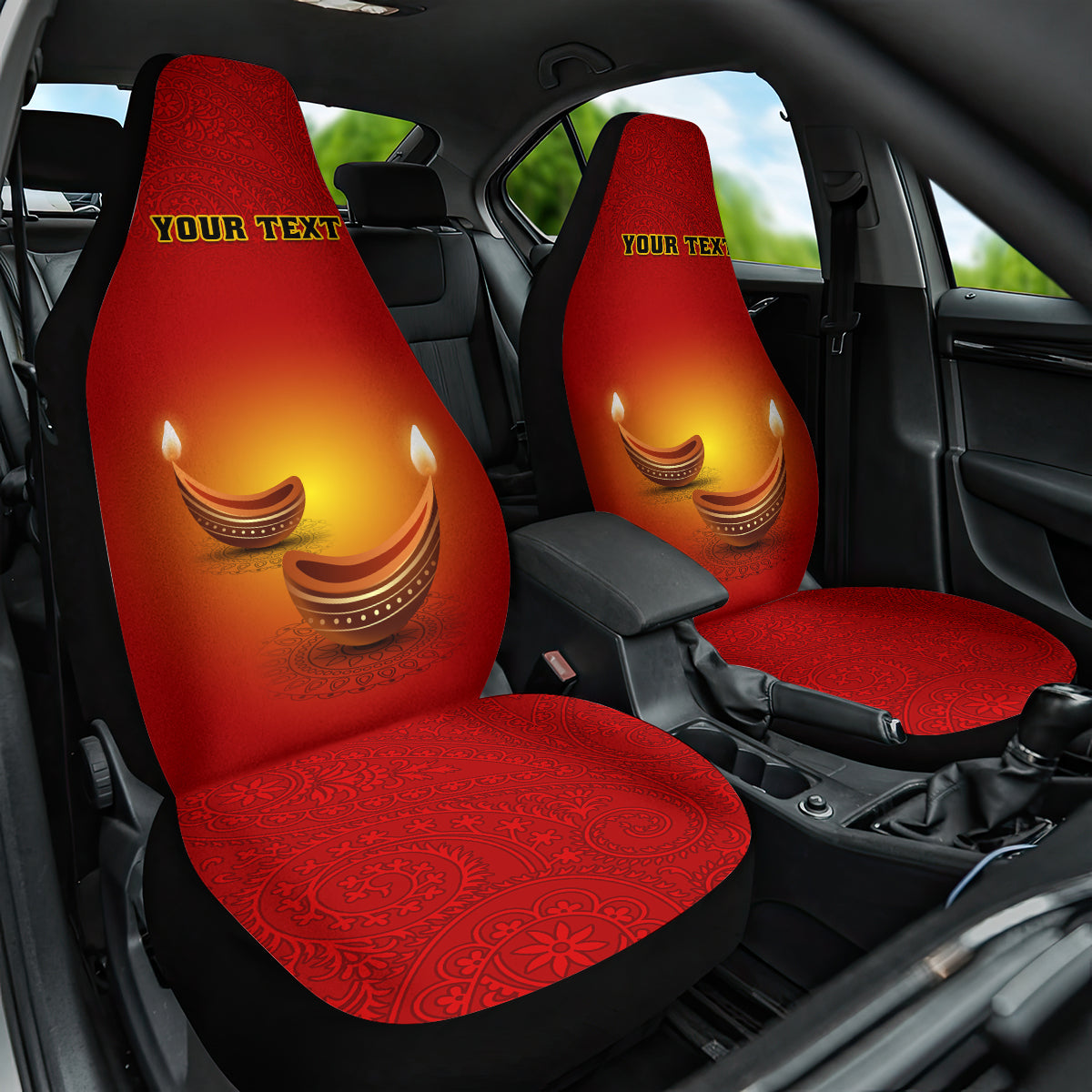 Diwali Festival Car Seat Cover Diya With Paisley Pattern - Wonder Print Shop