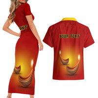 Personalised Diwali Festival Couples Matching Short Sleeve Bodycon Dress and Hawaiian Shirt Diya With Paisley Pattern - Wonder Print Shop