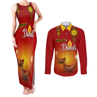 Personalised Diwali Festival Couples Matching Tank Maxi Dress and Long Sleeve Button Shirt Diya With Paisley Pattern - Wonder Print Shop