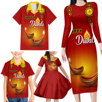 Personalised Diwali Festival Family Matching Long Sleeve Bodycon Dress and Hawaiian Shirt Diya With Paisley Pattern - Wonder Print Shop