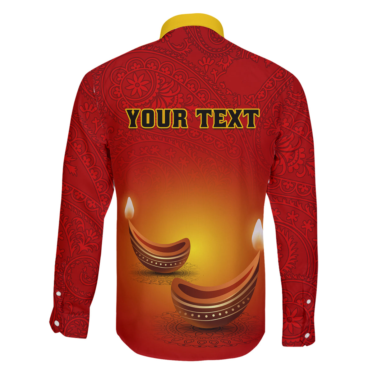 Personalised Diwali Festival Family Matching Long Sleeve Bodycon Dress and Hawaiian Shirt Diya With Paisley Pattern - Wonder Print Shop
