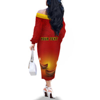 Personalised Diwali Festival Family Matching Off Shoulder Long Sleeve Dress and Hawaiian Shirt Diya With Paisley Pattern - Wonder Print Shop