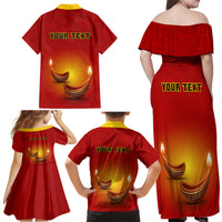 Personalised Diwali Festival Family Matching Off Shoulder Maxi Dress and Hawaiian Shirt Diya With Paisley Pattern - Wonder Print Shop