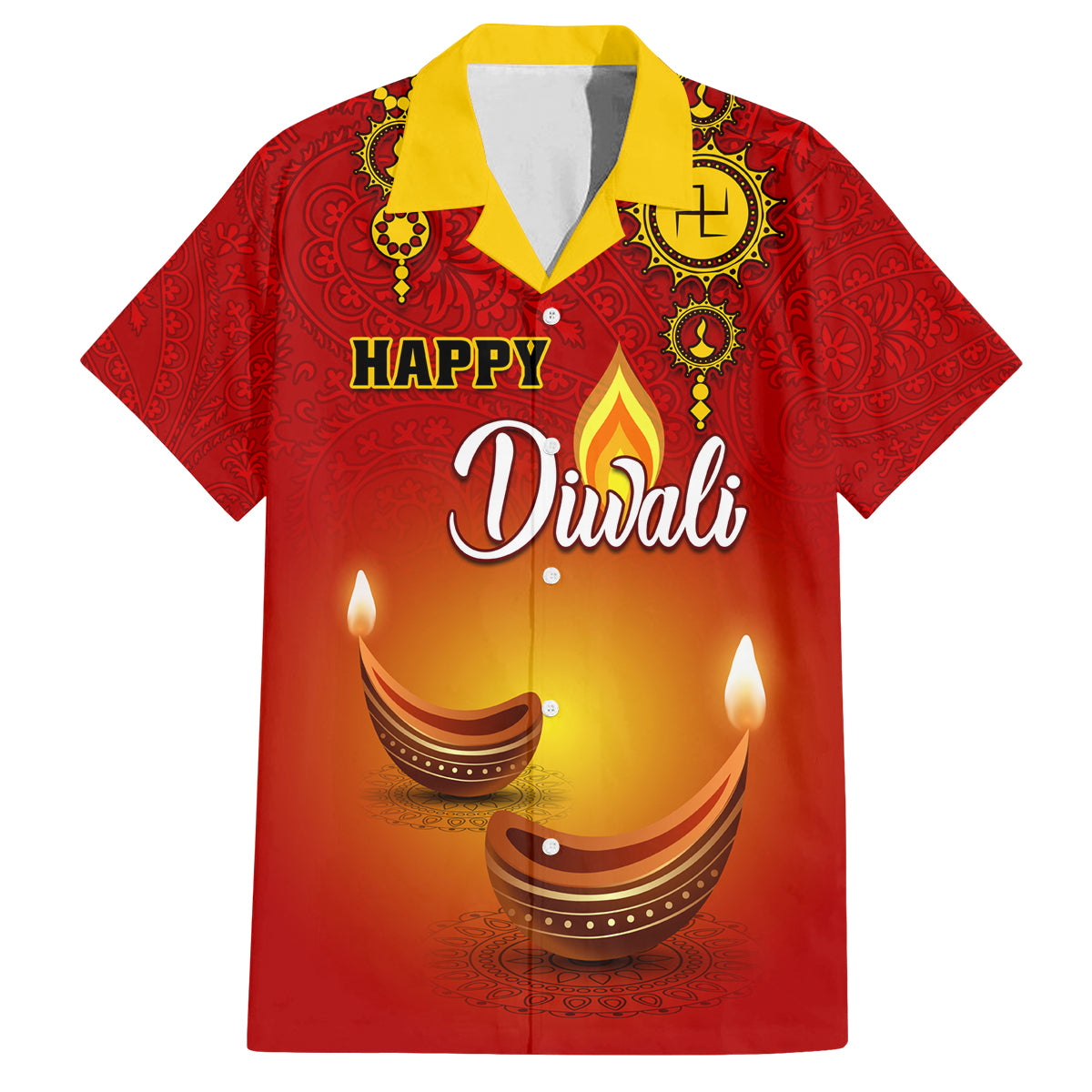 Personalised Diwali Festival Family Matching Off Shoulder Maxi Dress and Hawaiian Shirt Diya With Paisley Pattern - Wonder Print Shop