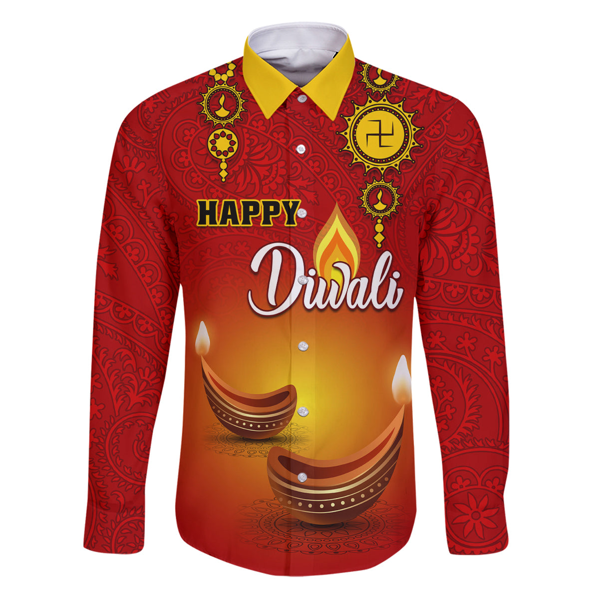 Personalised Diwali Festival Family Matching Puletasi Dress and Hawaiian Shirt Diya With Paisley Pattern - Wonder Print Shop