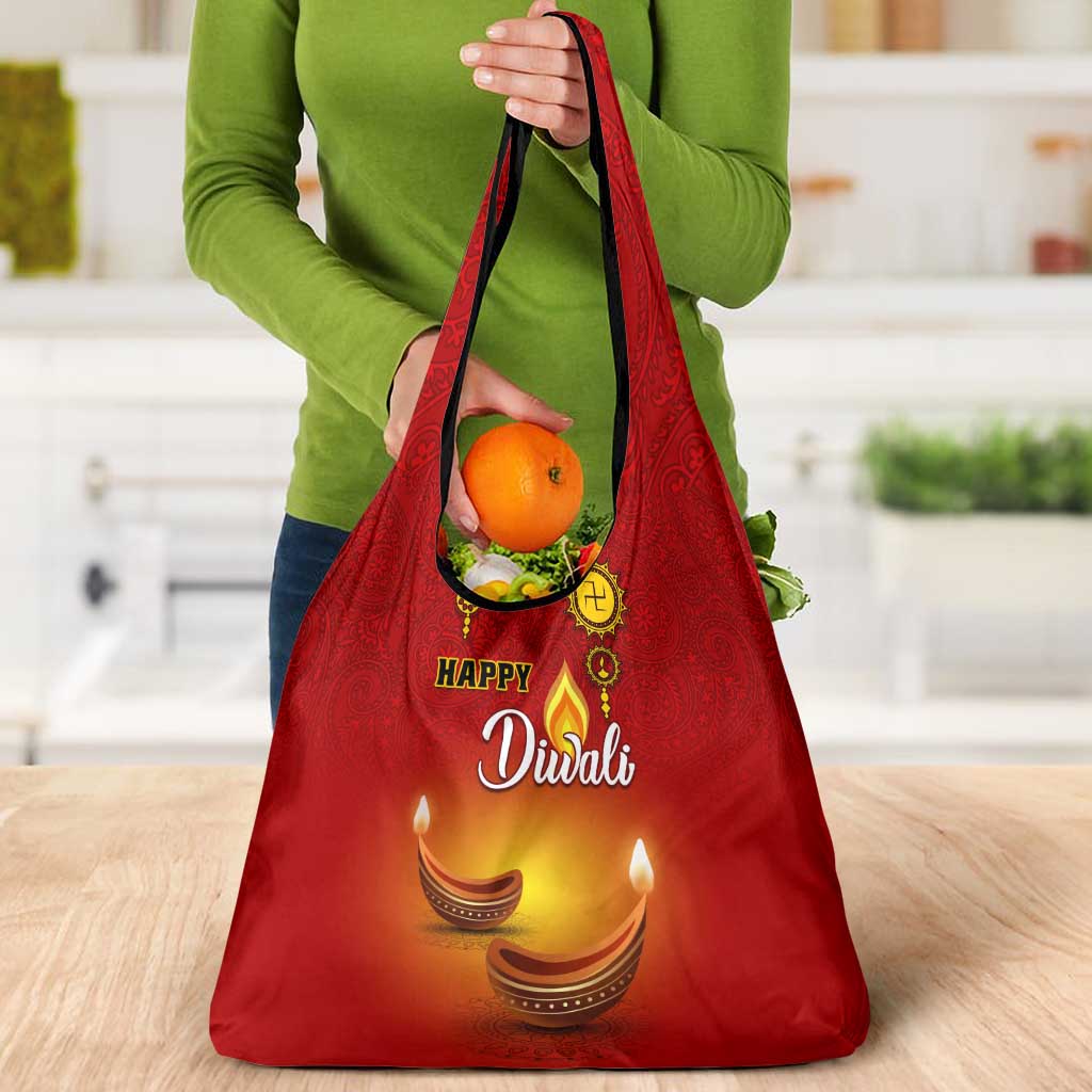 Personalised Diwali Festival Grocery Bag Diya With Paisley Pattern
