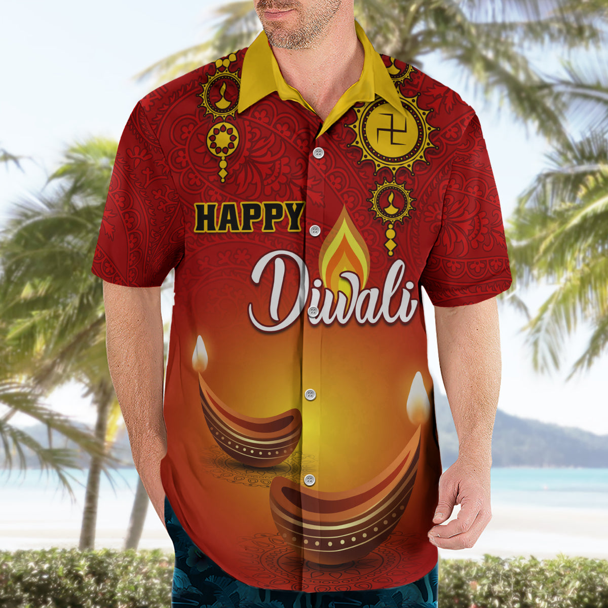 Personalised Diwali Festival Hawaiian Shirt Diya With Paisley Pattern - Wonder Print Shop