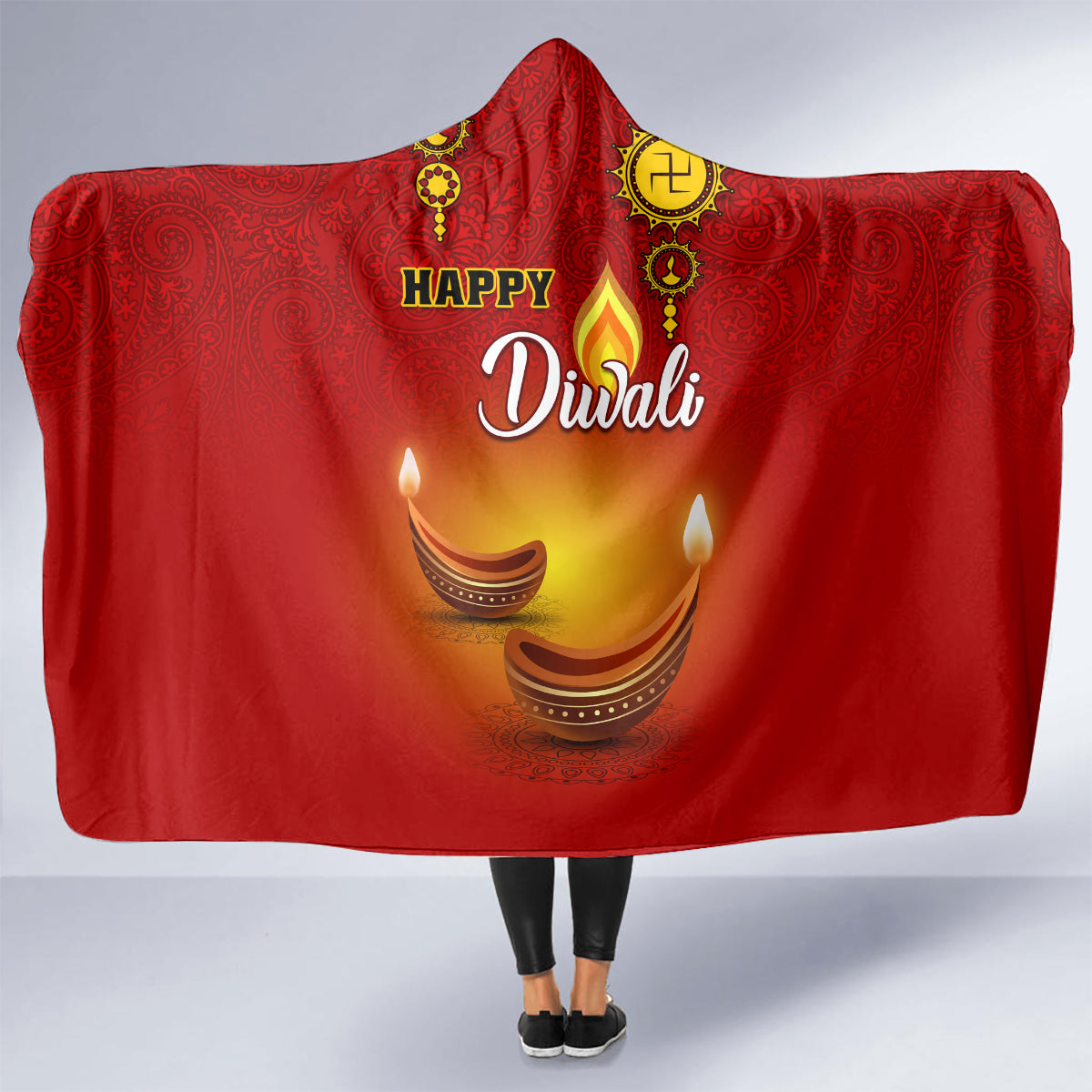 personalised-diwali-festival-hooded-blanket-diya-with-paisley-pattern