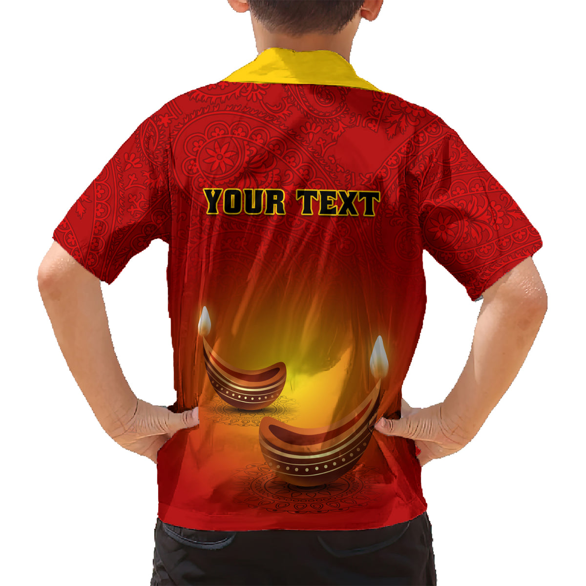 Personalised Diwali Festival Kid Hawaiian Shirt Diya With Paisley Pattern - Wonder Print Shop