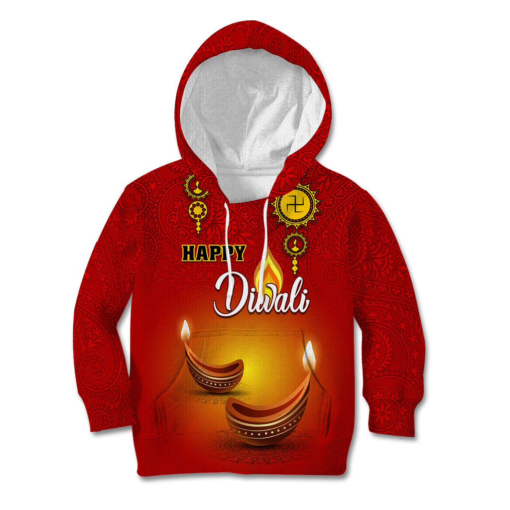 Personalised Diwali Festival Kid Hoodie Diya With Paisley Pattern - Wonder Print Shop
