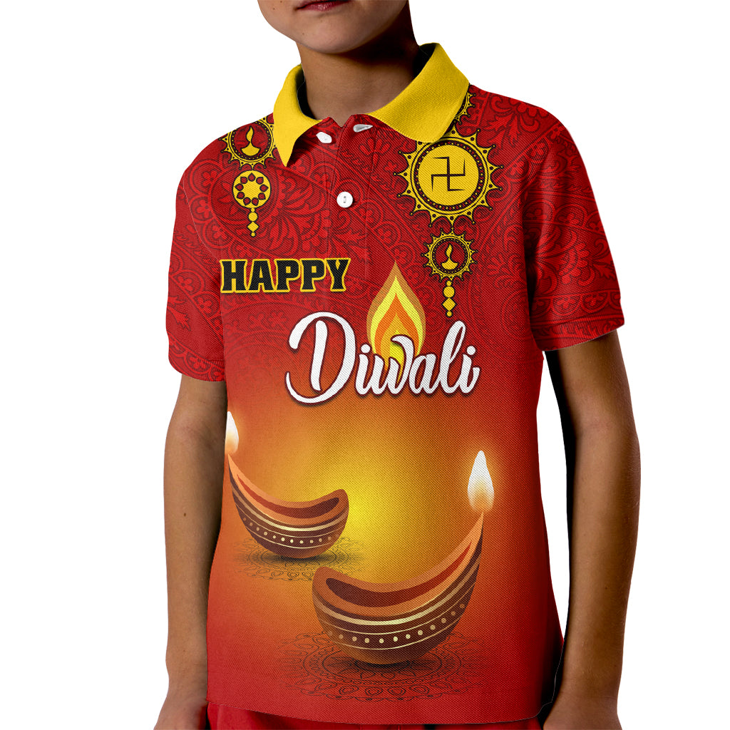 Personalised Diwali Festival Kid Polo Shirt Diya With Paisley Pattern - Wonder Print Shop