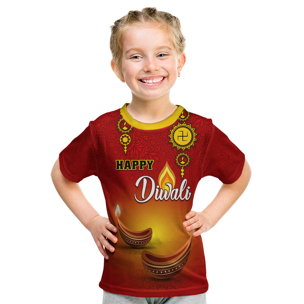 Personalised Diwali Festival Kid T Shirt Diya With Paisley Pattern - Wonder Print Shop