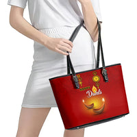 Diwali Festival Leather Tote Bag Diya With Paisley Pattern - Wonder Print Shop
