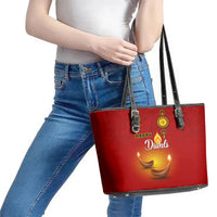 Diwali Festival Leather Tote Bag Diya With Paisley Pattern - Wonder Print Shop
