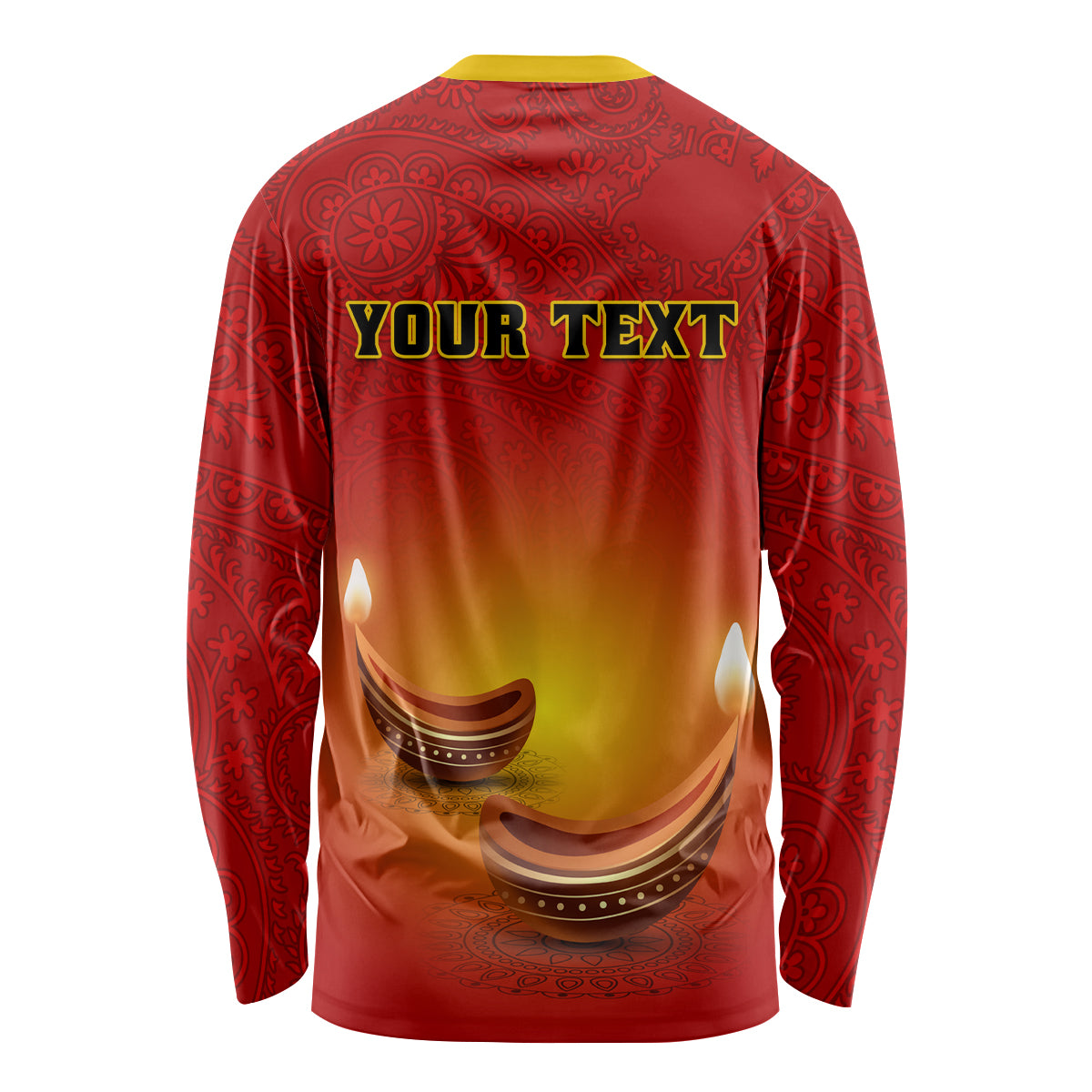 Personalised Diwali Festival Long Sleeve Shirt Diya With Paisley Pattern - Wonder Print Shop