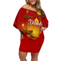 Personalised Diwali Festival Off Shoulder Short Dress Diya With Paisley Pattern - Wonder Print Shop