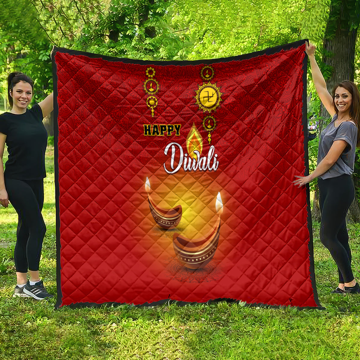 Diwali Festival Quilt Diya With Paisley Pattern - Wonder Print Shop