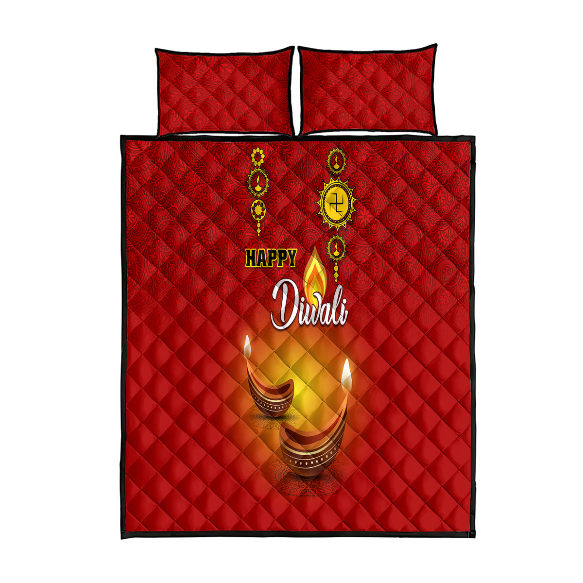 Diwali Festival Quilt Bed Set Diya With Paisley Pattern - Wonder Print Shop