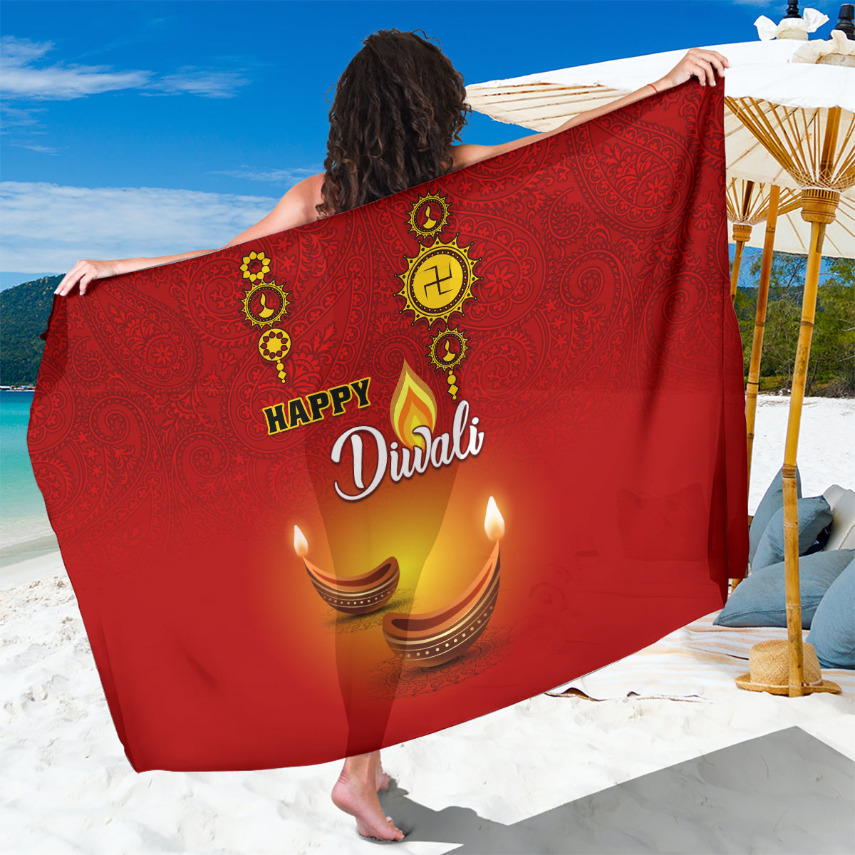 Diwali Festival Sarong Diya With Paisley Pattern - Wonder Print Shop