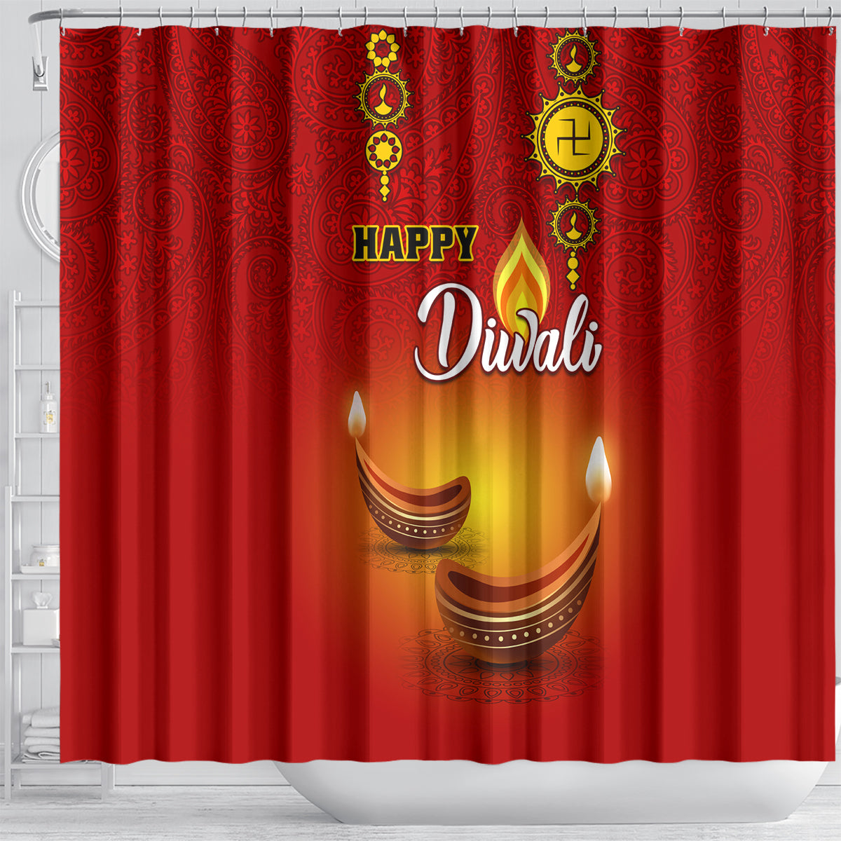 personalised-diwali-festival-shower-curtain-diya-with-paisley-pattern