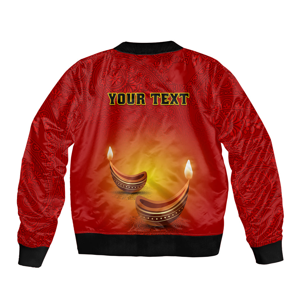 Personalised Diwali Festival Sleeve Zip Bomber Jacket Diya With Paisley Pattern - Wonder Print Shop