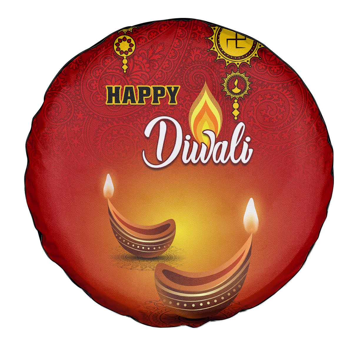 Diwali Festival Spare Tire Cover Diya With Paisley Pattern - Wonder Print Shop