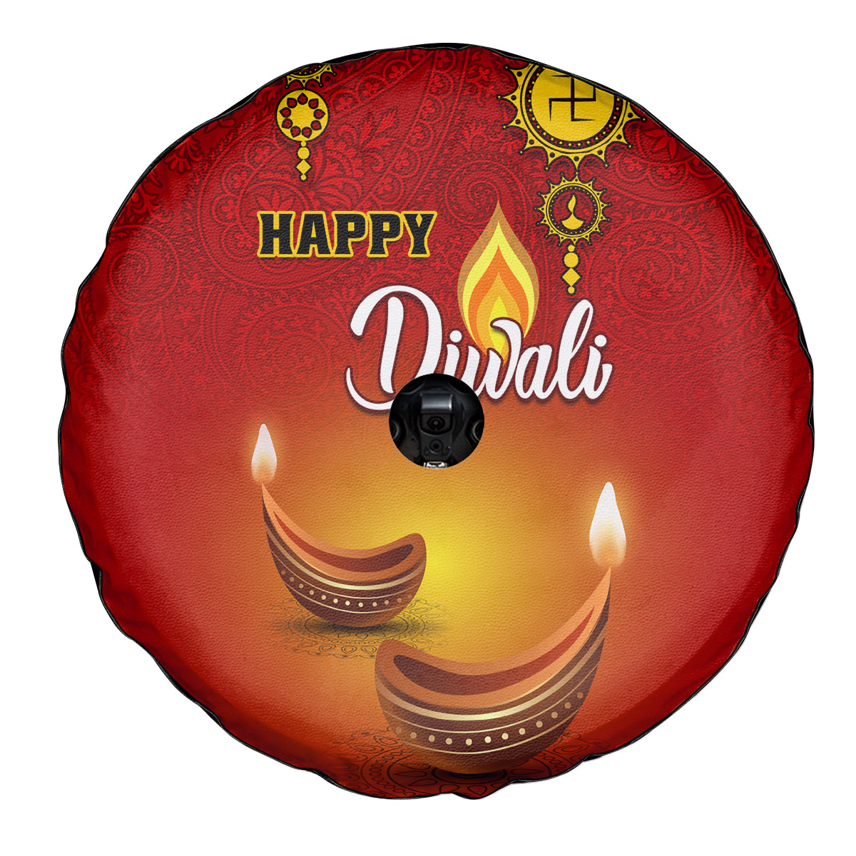 Diwali Festival Spare Tire Cover Diya With Paisley Pattern - Wonder Print Shop