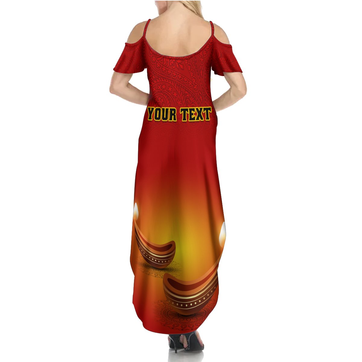 Personalised Diwali Festival Summer Maxi Dress Diya With Paisley Pattern - Wonder Print Shop