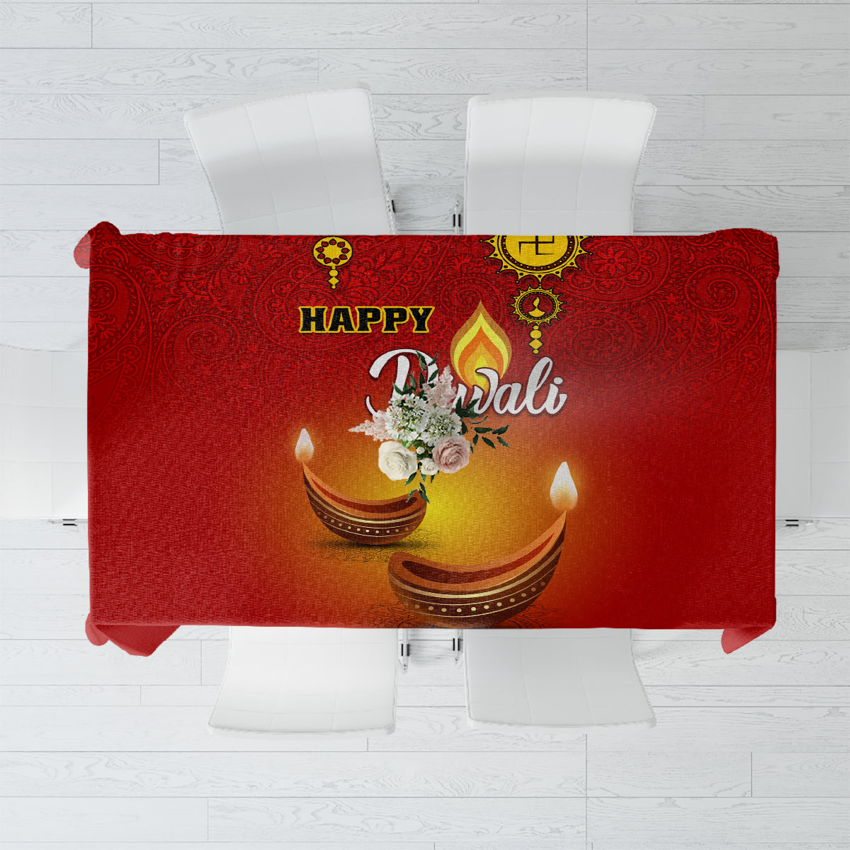 Diwali Festival Tablecloth Diya With Paisley Pattern - Wonder Print Shop