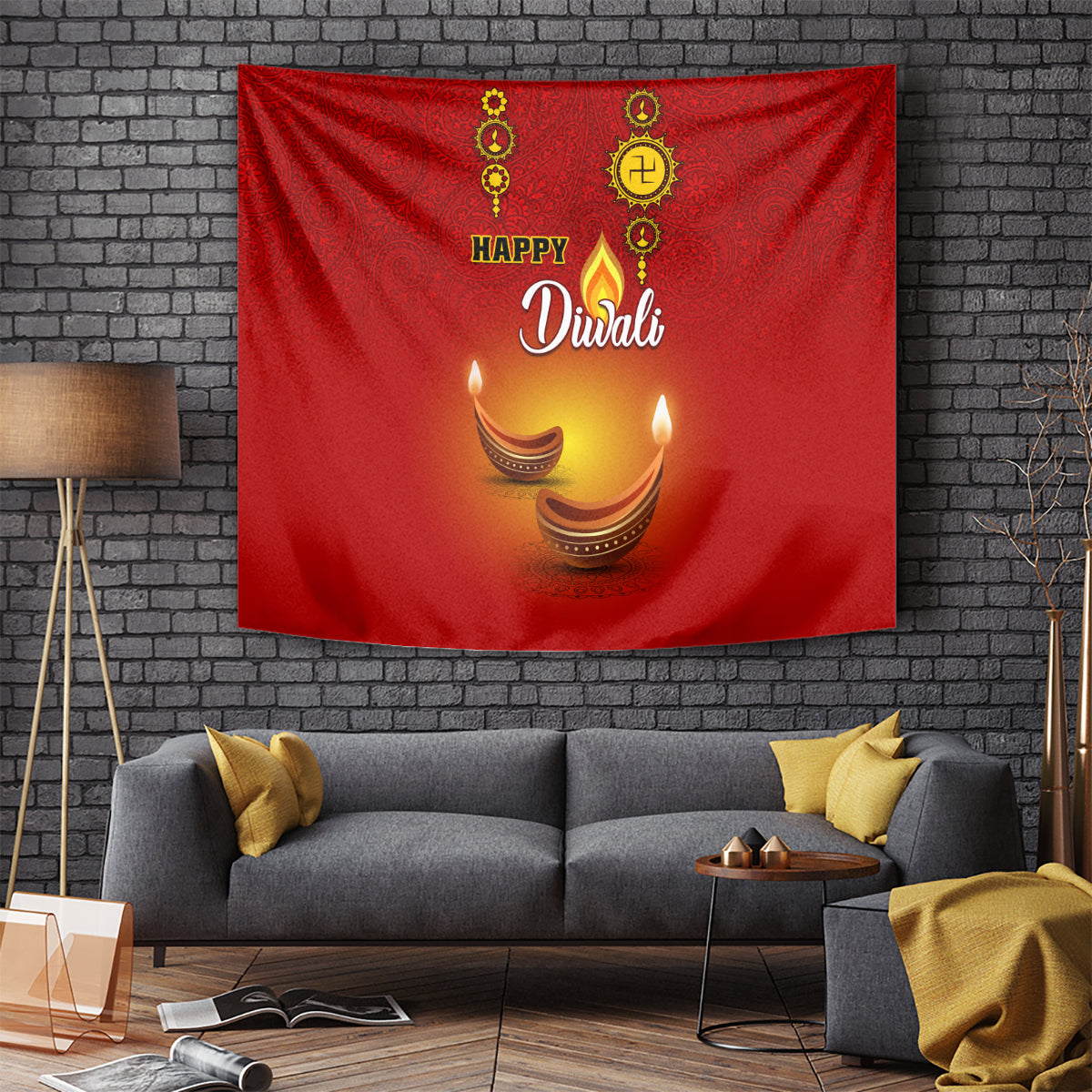 Diwali Festival Tapestry Diya With Paisley Pattern - Wonder Print Shop
