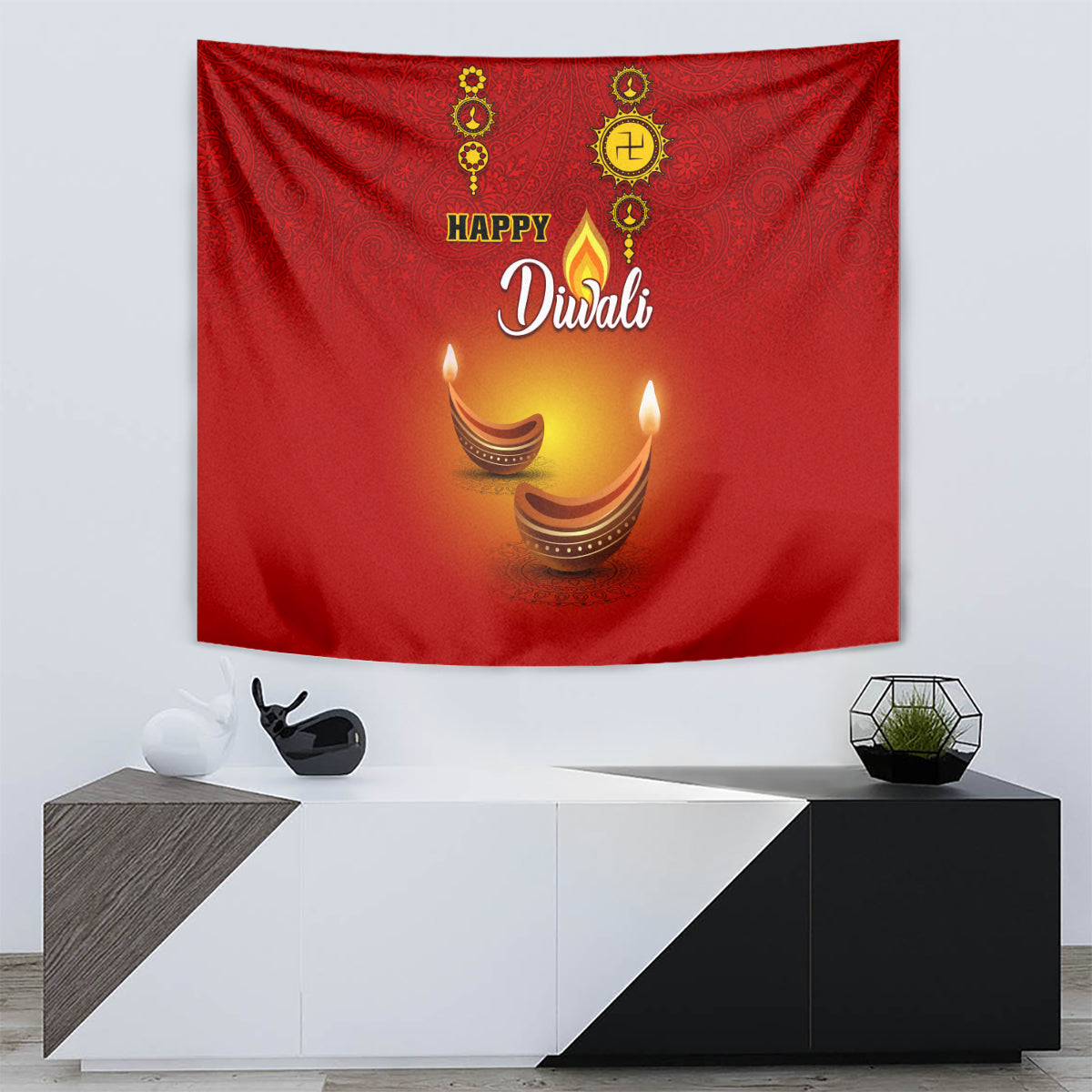 Diwali Festival Tapestry Diya With Paisley Pattern - Wonder Print Shop