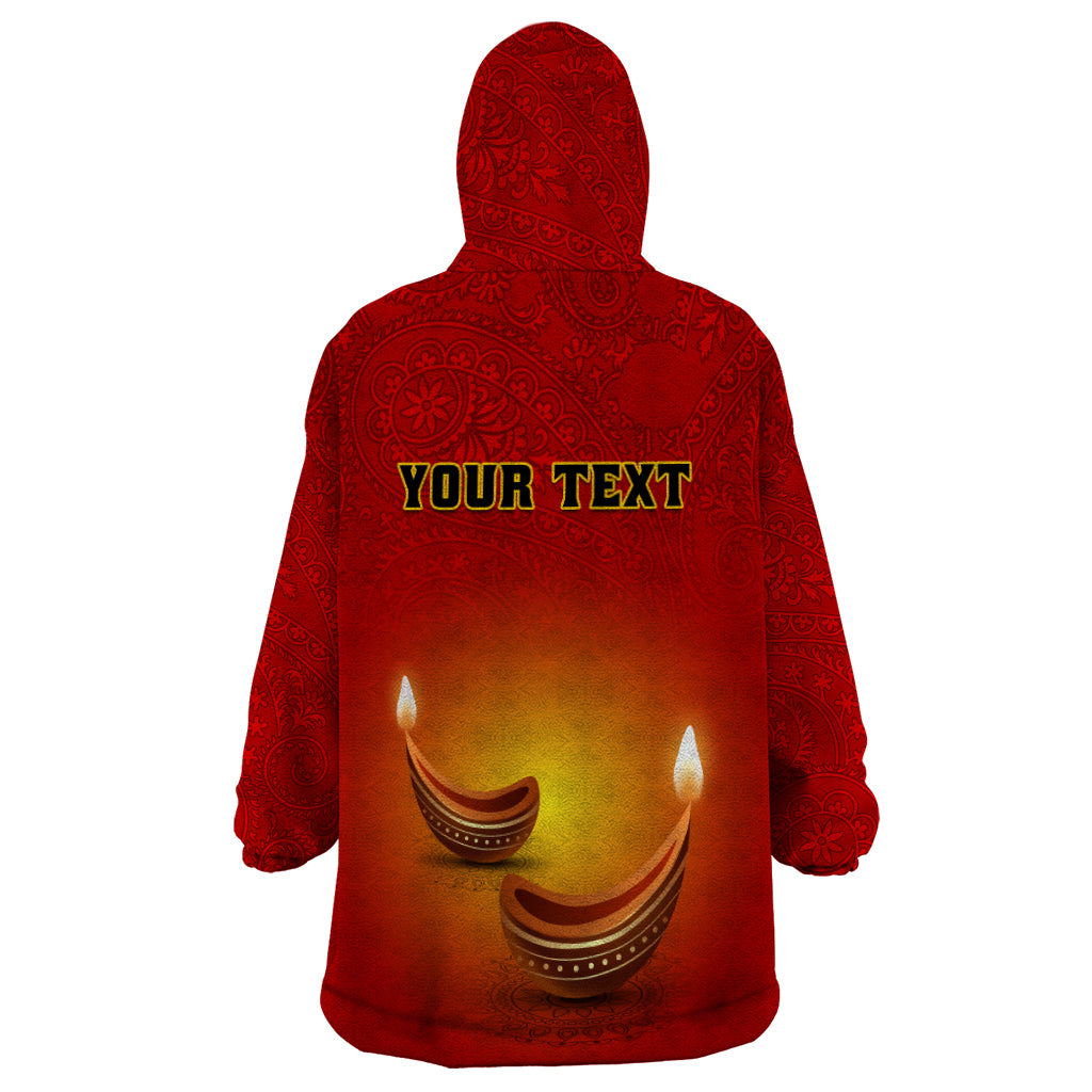 Personalised Diwali Festival Wearable Blanket Hoodie Diya With Paisley Pattern - Wonder Print Shop