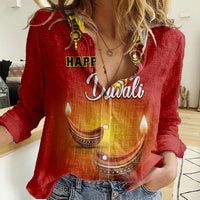 Personalised Diwali Festival Women Casual Shirt Diya With Paisley Pattern - Wonder Print Shop