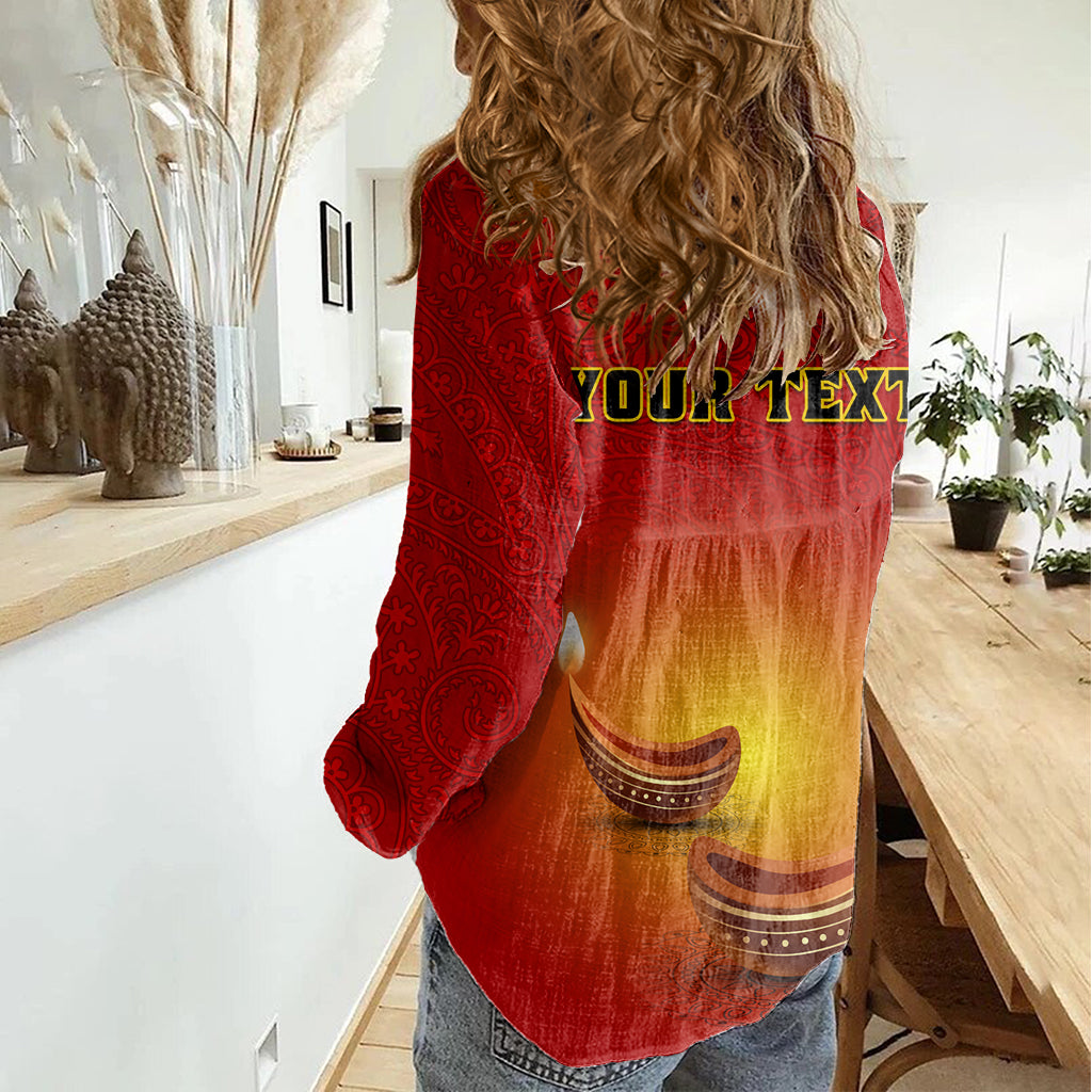 Personalised Diwali Festival Women Casual Shirt Diya With Paisley Pattern - Wonder Print Shop