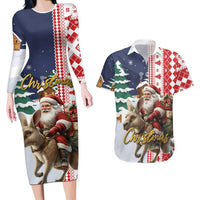 Kangaroo Australia Christmas Couples Matching Long Sleeve Bodycon Dress and Hawaiian Shirt Xmas Pattern - Wonder Print Shop