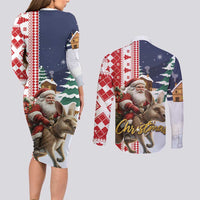 Kangaroo Australia Christmas Couples Matching Long Sleeve Bodycon Dress and Long Sleeve Button Shirt Xmas Pattern - Wonder Print Shop