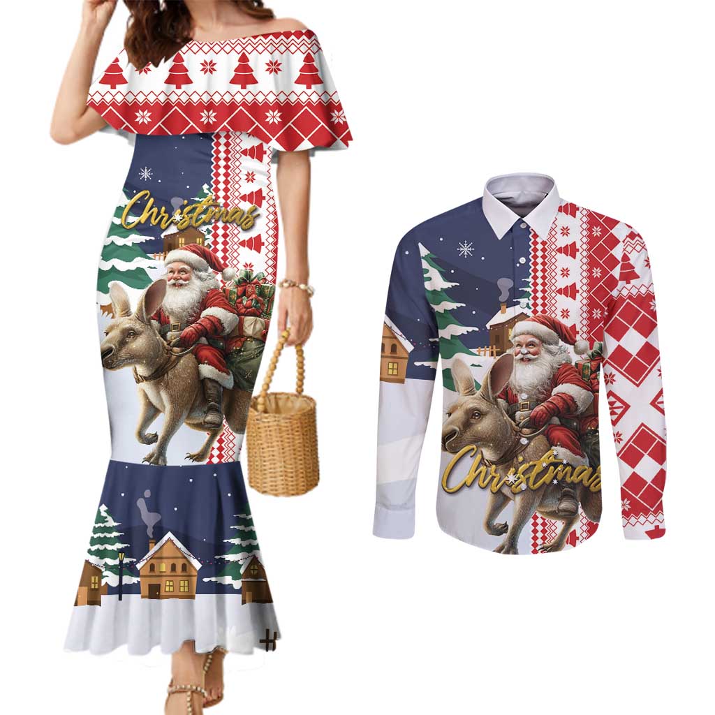 Kangaroo Australia Christmas Couples Matching Mermaid Dress and Long Sleeve Button Shirt Xmas Pattern