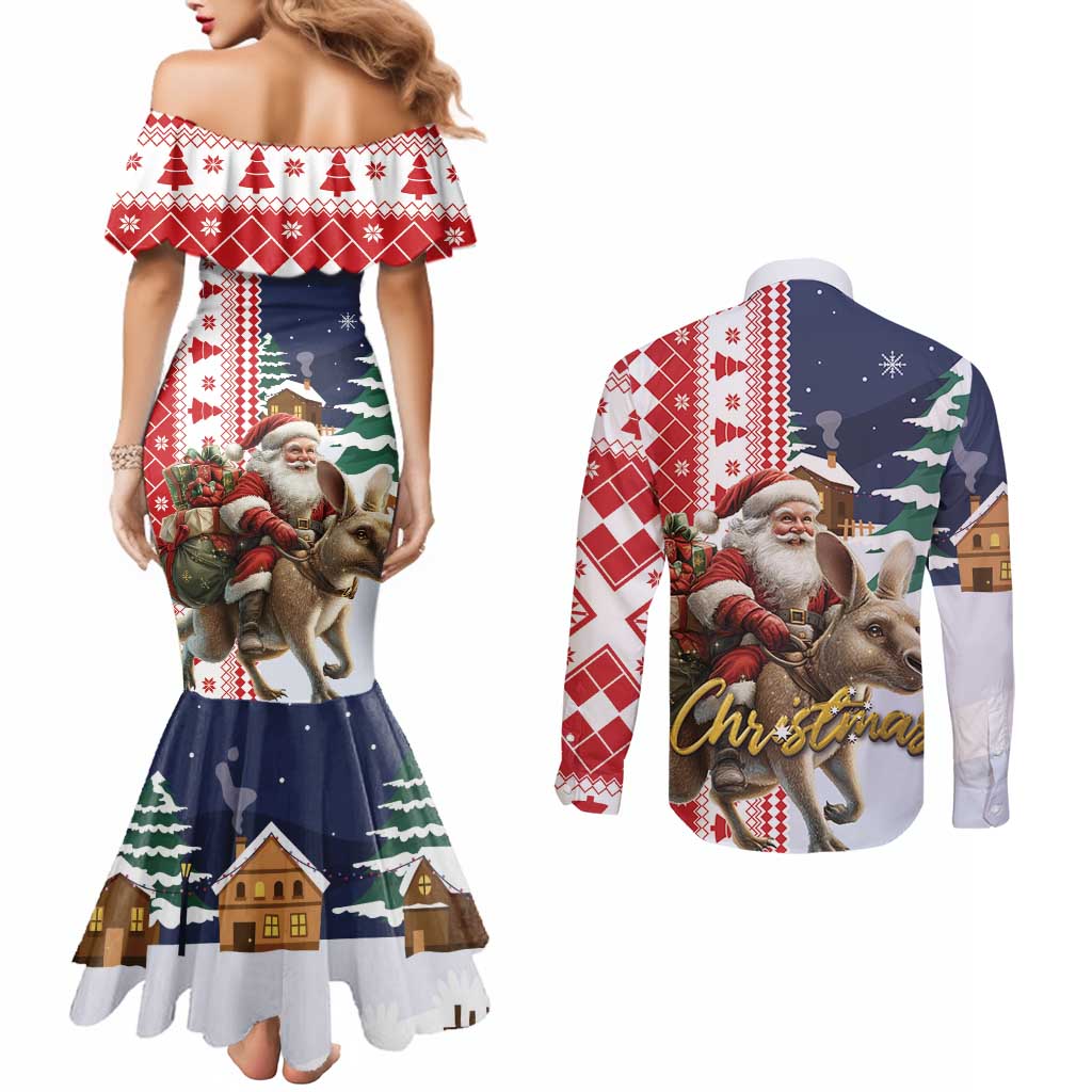 Kangaroo Australia Christmas Couples Matching Mermaid Dress and Long Sleeve Button Shirt Xmas Pattern